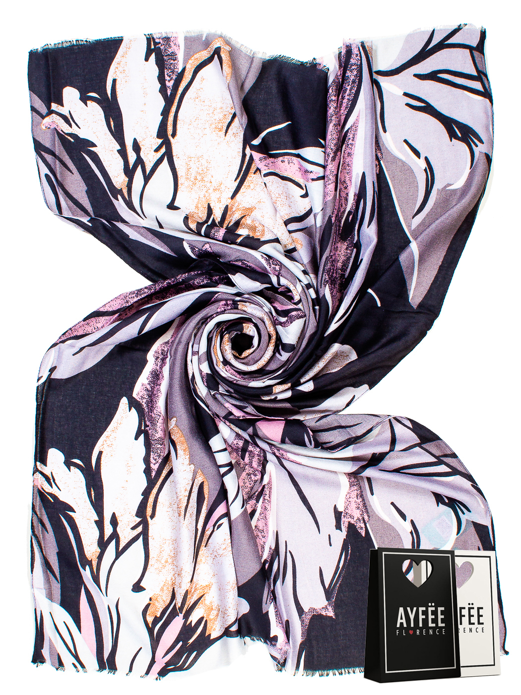 STOLA STAMPA BIG FLOWER CM 90X180 100%VI MADE IN PRC                - BLACK